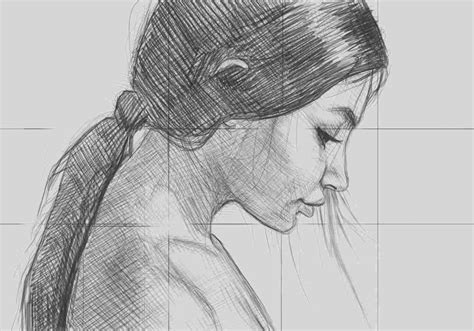 woman side profile drawing|girl side view sketch drawing.